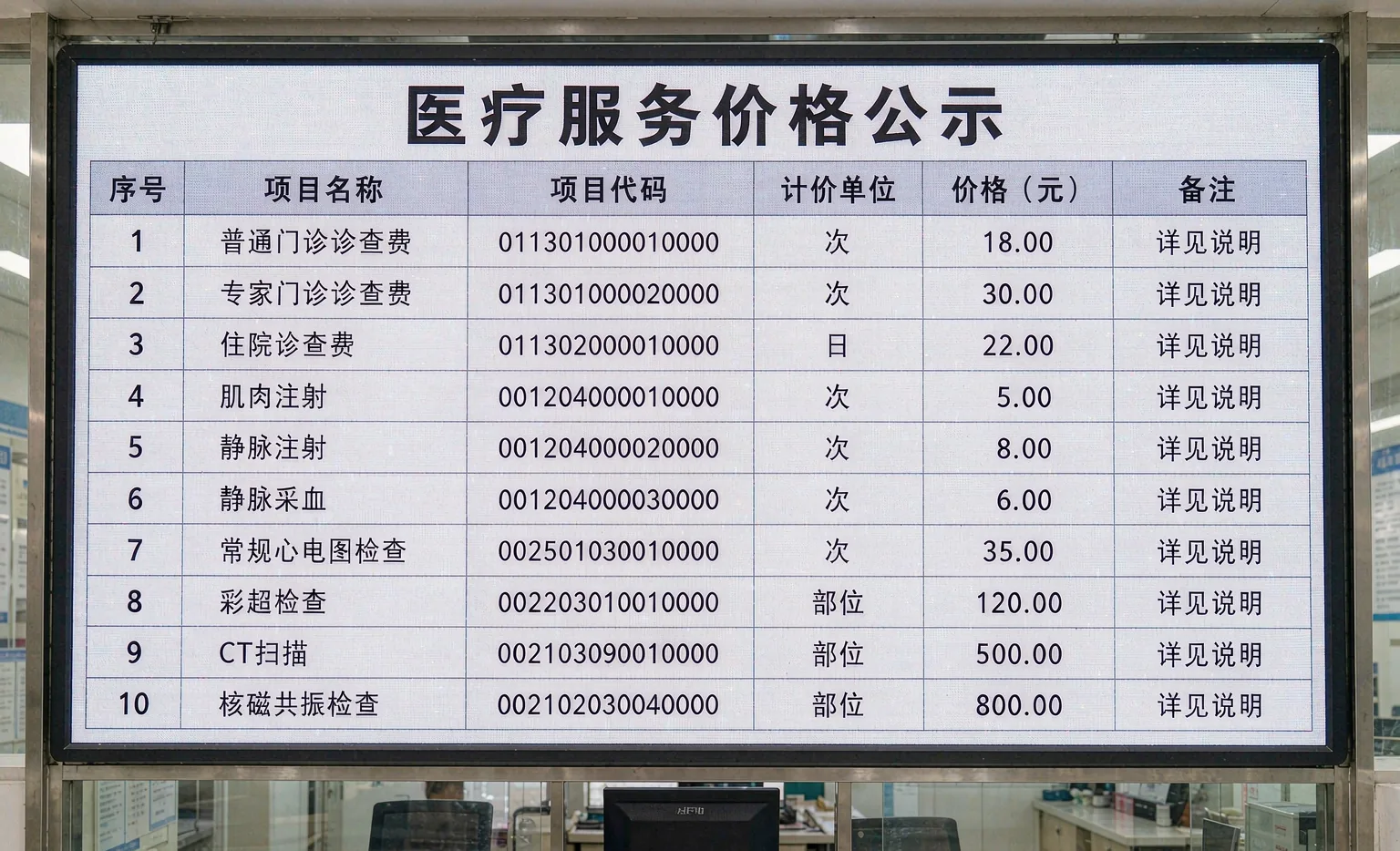 医院收费窗口医疗服务价格电子公示屏